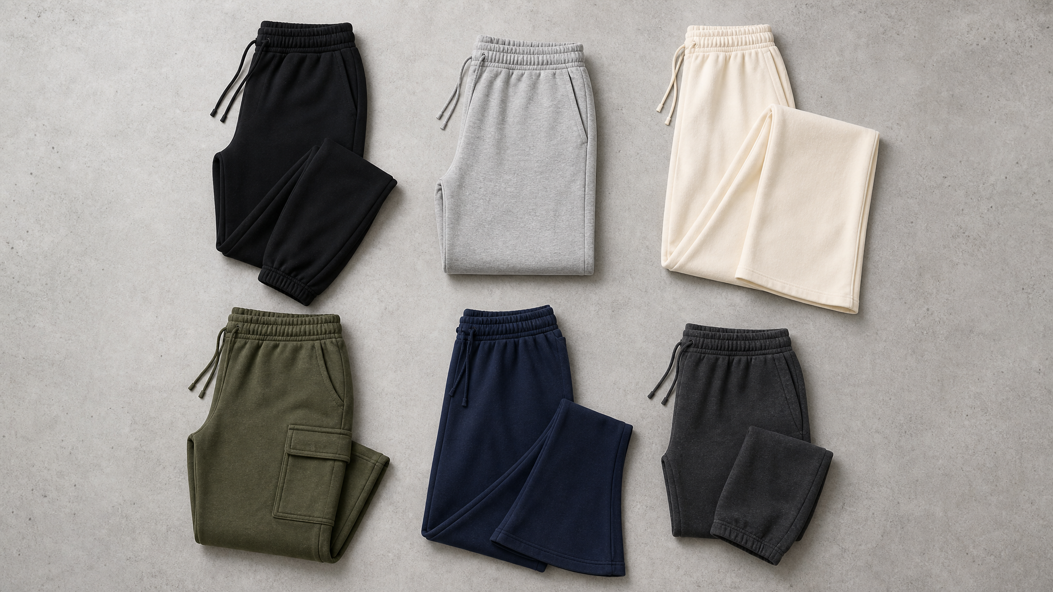 6 types of sweatpants: joggers, tapered, straight-leg, wide-leg, cargo, bootcut