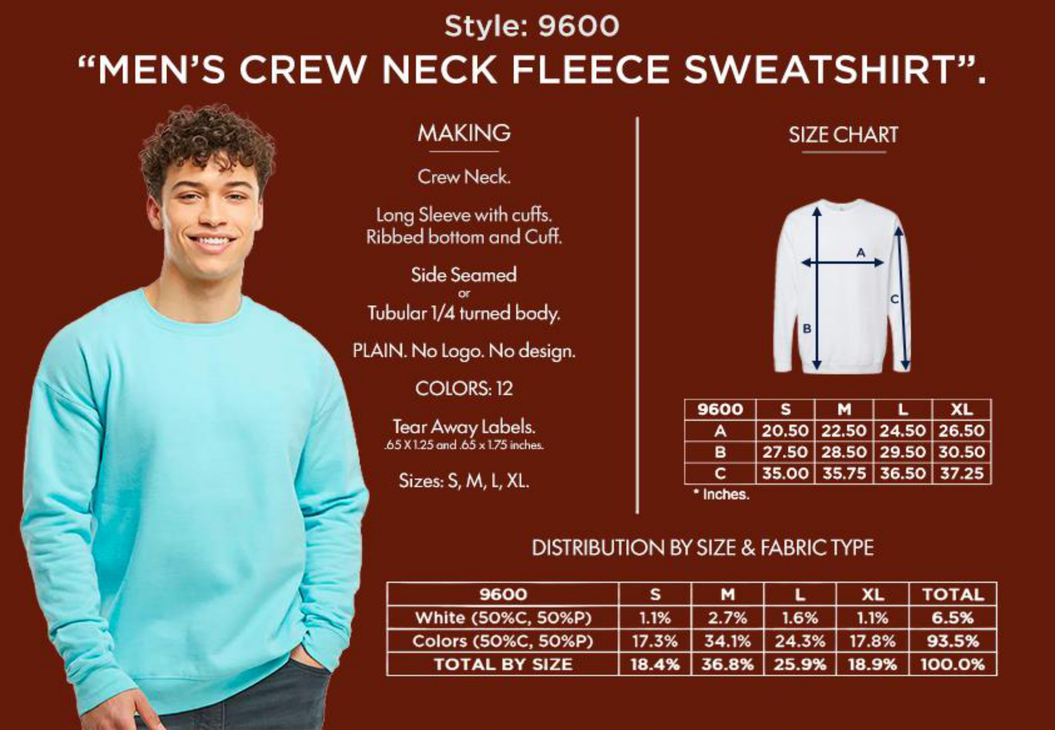 Fleece sweatshirt specifications