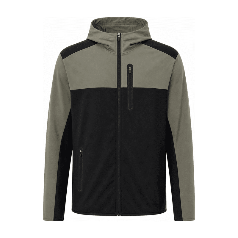 Colour-Block Funnel-Neck Zip Hoodie — Polyester 95% / Spandex 5%